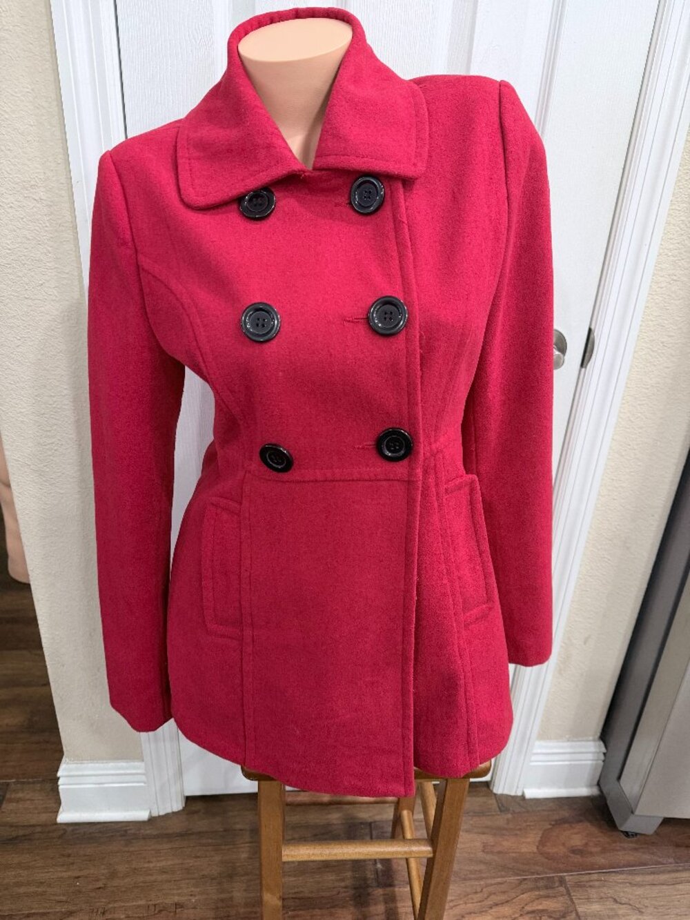 Charlotte Russe Red 70% Wool Double Breasted Fitted Peacoat Small
